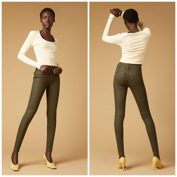 DL1961 Florence Skinny Mid-rise Ankle Coated Jeans Winter Moss Green 27 - Picture 1 of 12